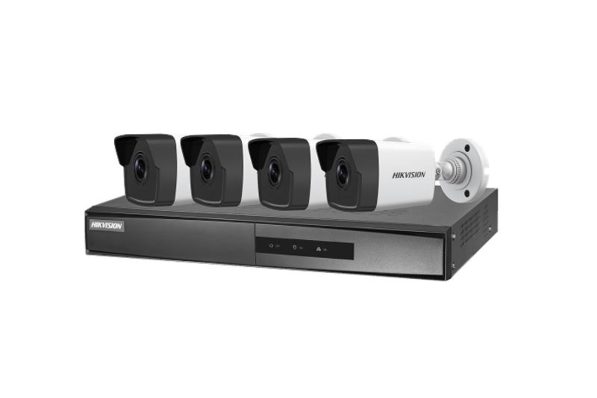 20001615 Kit PoE Bullet 2MP Hikvision, 4x DS-2CD1023G0E-I + 1x DS-7104NI-Q1/4P/M(1T)