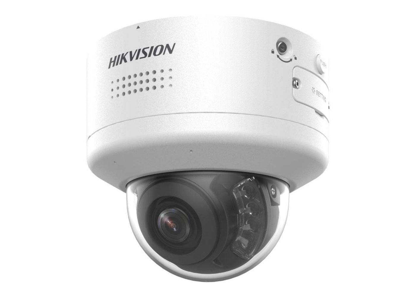 20002054 Hikvision 4MP Smart hybrid light met Darkfighter S stroboscoop en sirene, gemotoriseerde Varifocale Dome Netwerkcamera, 2.7-13.5mm