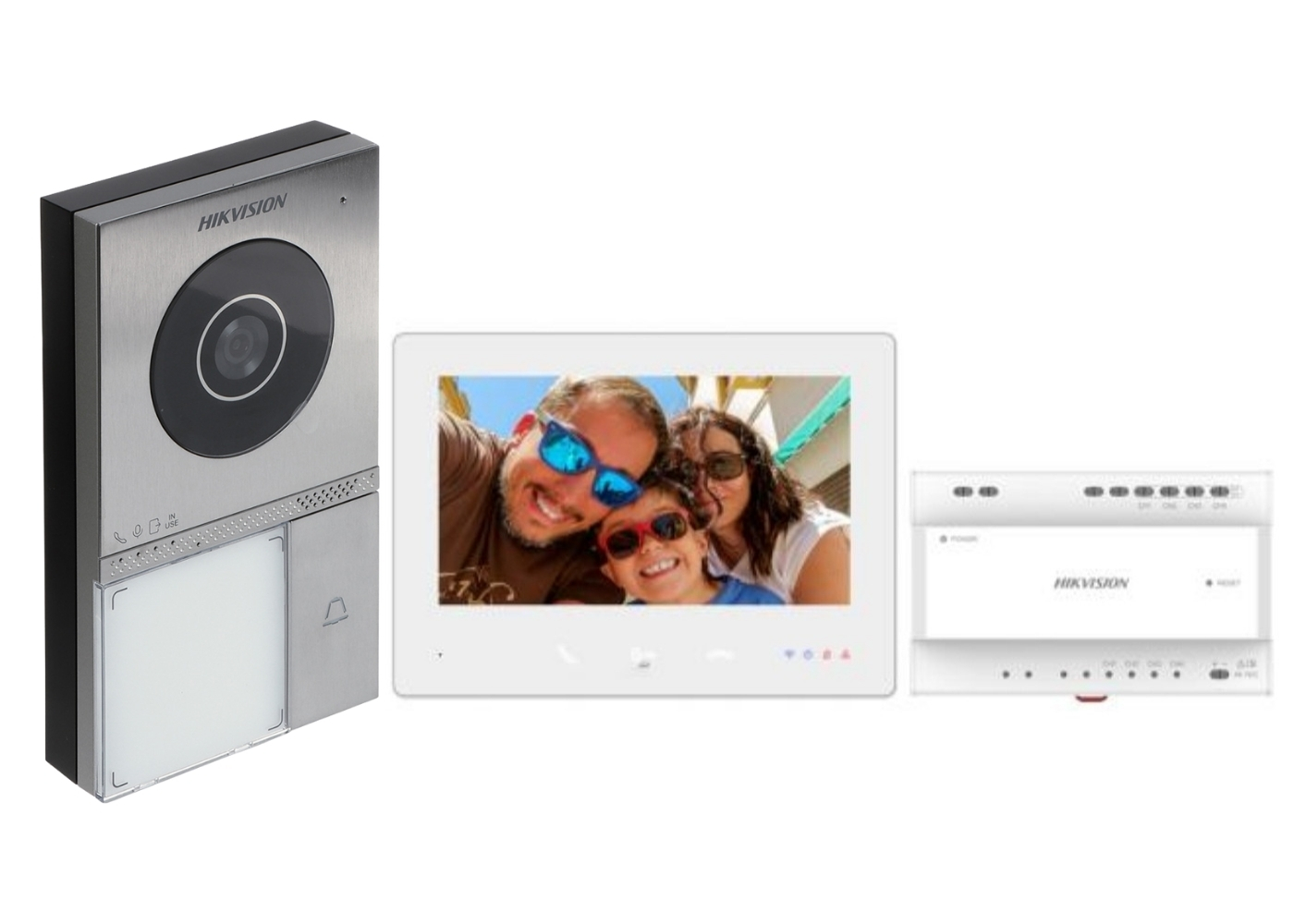 20002431 Hikvision 2-draads Video villa intercom kit, 1 drukknop IK08, 2 MP HD video, 7" touch screen binnenstation