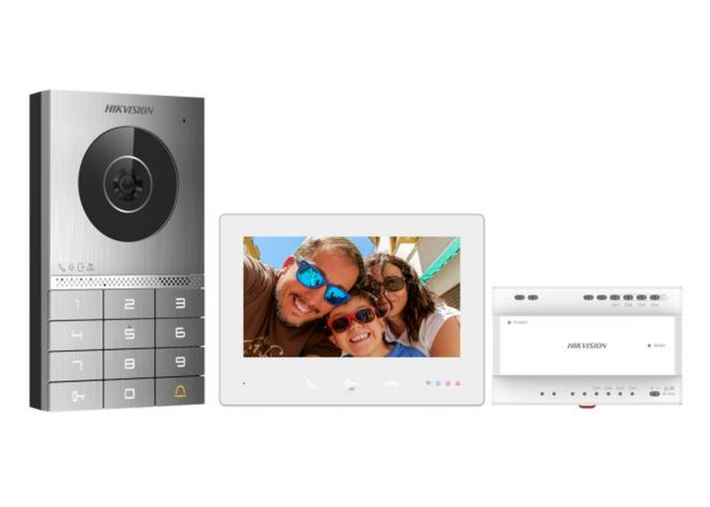 20002432 Hikvision 2-draads Video villa intercom kit, 1 drukknop IK08, 2 MP HD video, Pin code, 7" touch screen binnenstation